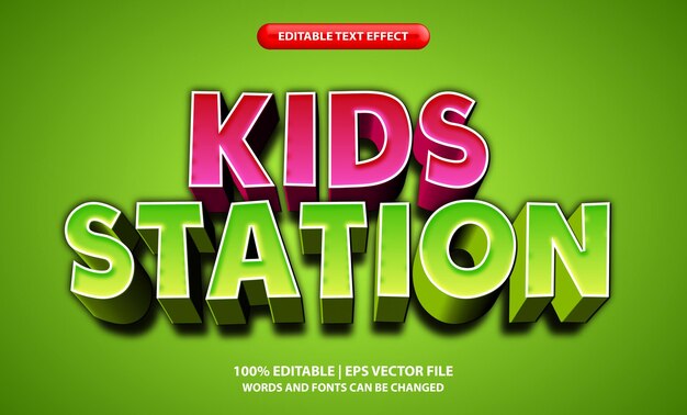 bewerkbare tekst-effect kids station 3d cartoon