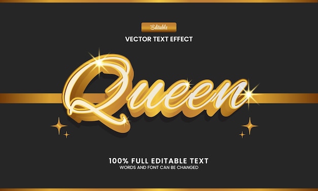 Bewerkbare tekst-effect Queen 3d vector illustratie