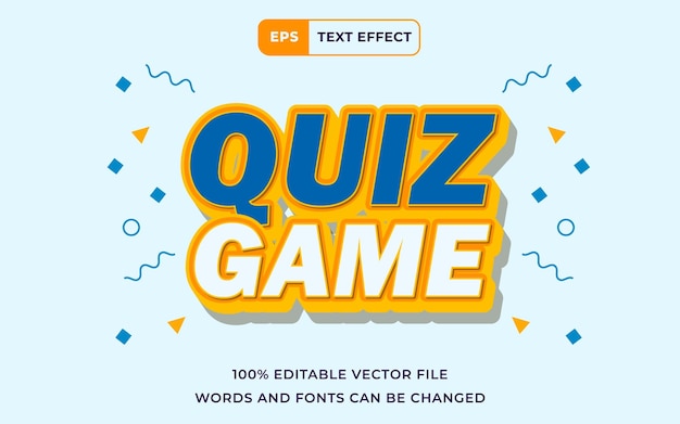 Vector bewerkbare tekst-effect quiz game 3d perfect voor banner onderwijs ontwerp element