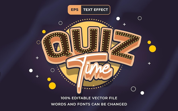 Vector bewerkbare tekst-effect quiz time 3d perfect voor banner onderwijs ontwerp element