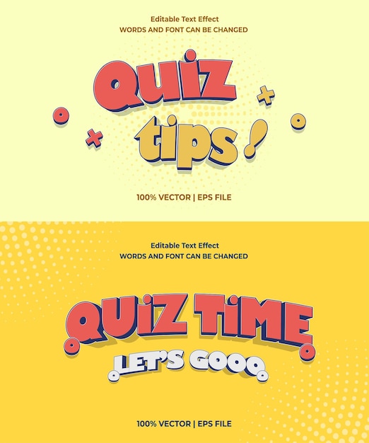 Bewerkbare tekst-effect Quiz Time en Tips Quiz 3d cartoon sjabloon stijl premium vector Trendy