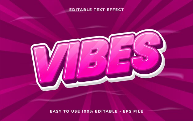 Bewerkbare tekst-effect Vibes 3d Cartoon sjabloon stijl premium vector