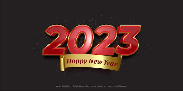 Bewerkbare tekst nummer 2023 rood 3D-effect en een gouden lint eronder