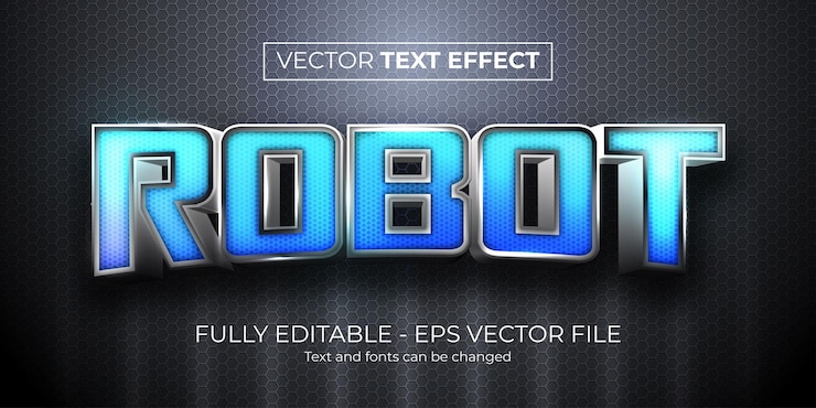 Vector bewerkbare teksteffect futuristische robot metalen stijl