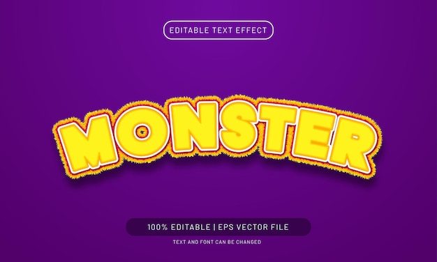 Bewerkbare teksteffect monster 3d-tekenfilmstijl