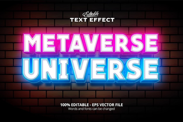 Bewerkbare teksteffect muur textuur en kleurrijke achtergrond Metaverse Universe tekst neon stijl