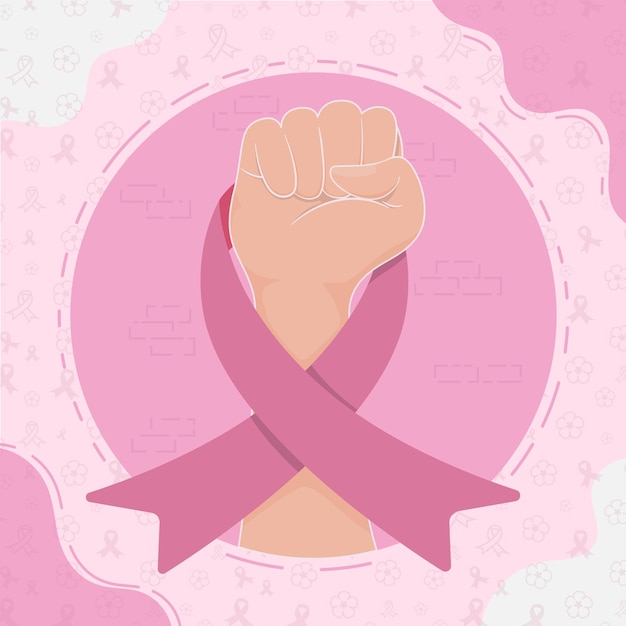 Bewustmakingslint voor borstkanker wordt vastgehouden in de handen van een vrouw die strijdt tegen kanker