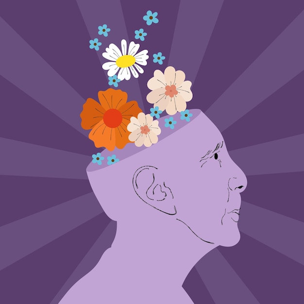 bewustwording van de ziekte van Alzheimer juni maand paarse ouderlingen bloemen illustratie
