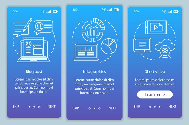 Bewustzijnsinhoud blauwe gradiënt onboarding mobiele app paginascherm vectorsjabloon