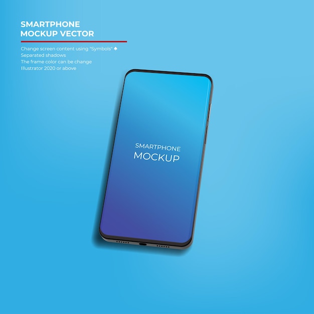 Bezel less smartphone mockup vector con ombre separate sul blu