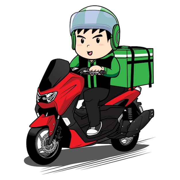 Bezorger rijden motorfiets cartoon vector