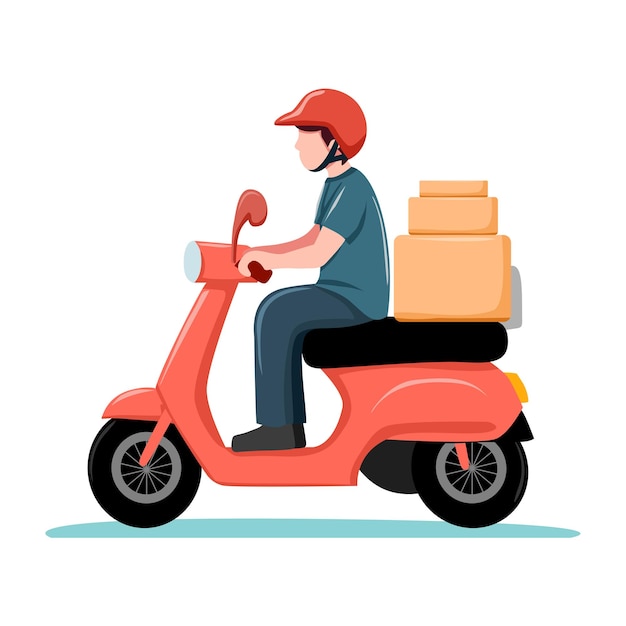 Bezorger rijdt op scooter en brengt een bezorgdoos.