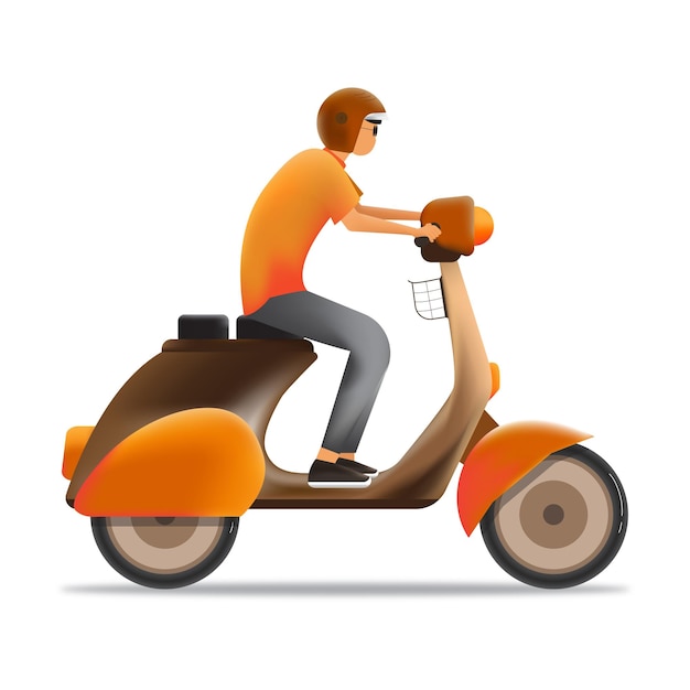 Vector bezorger scooty rijden op witte achtergrond concept 3d illustratie