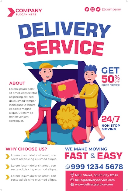 Bezorgservice posterpromotie in platte ontwerpstijl