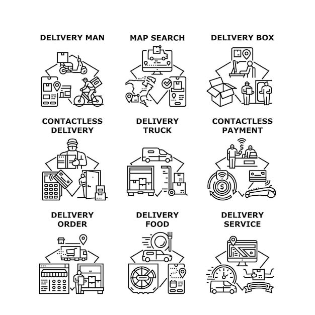 Bezorgservice Set Iconen Vector Illustraties