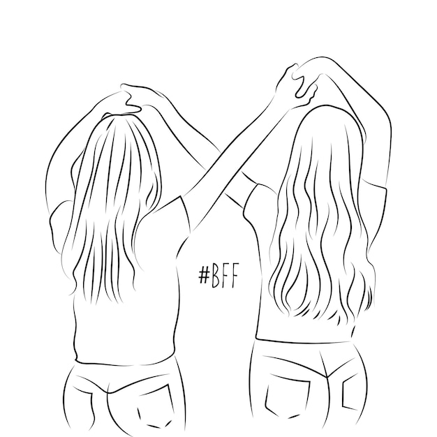 BFF Friendship day line drawing free illustration