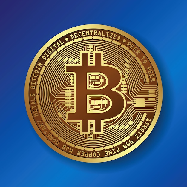 BGolden coin with bitcoin  on blue background