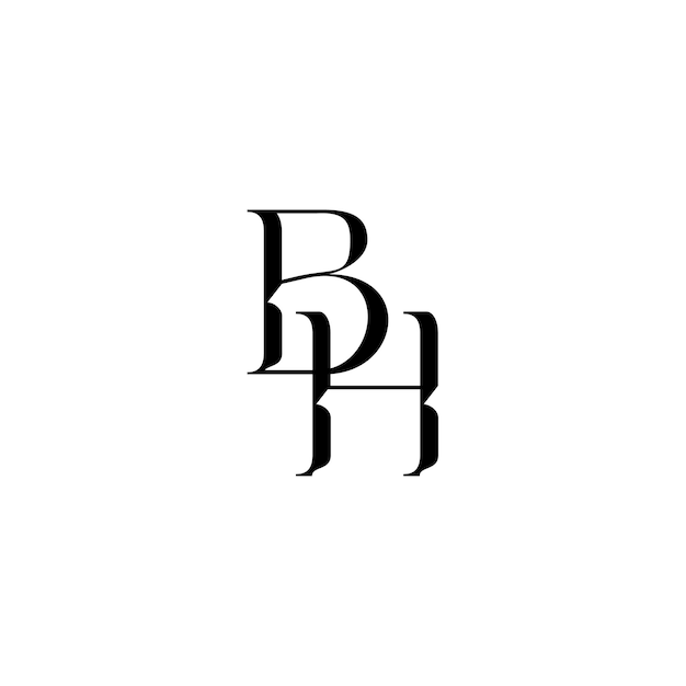 BH モノグラムロゴ デザイン文字 テキスト名 シンボル モノクロロゴタイプ アルファベット文字 シンプルロゴ