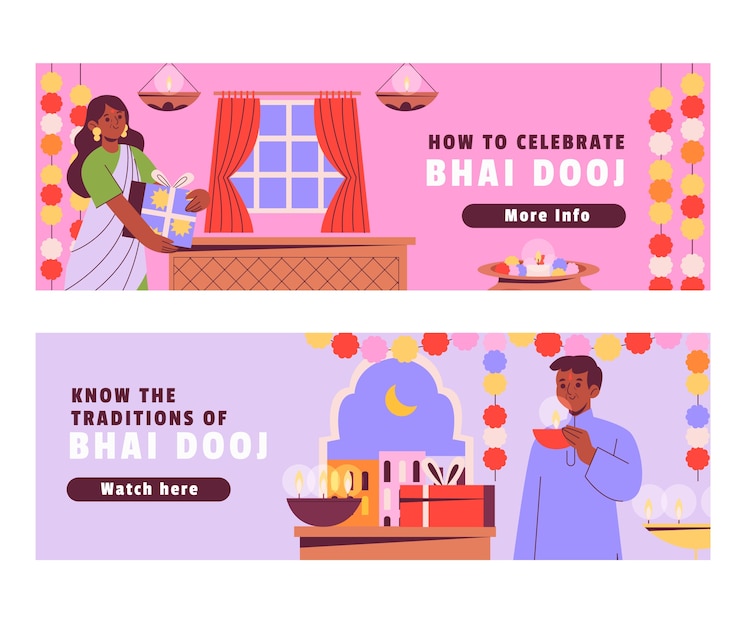 Vector bhai dooj hand drawn banner set