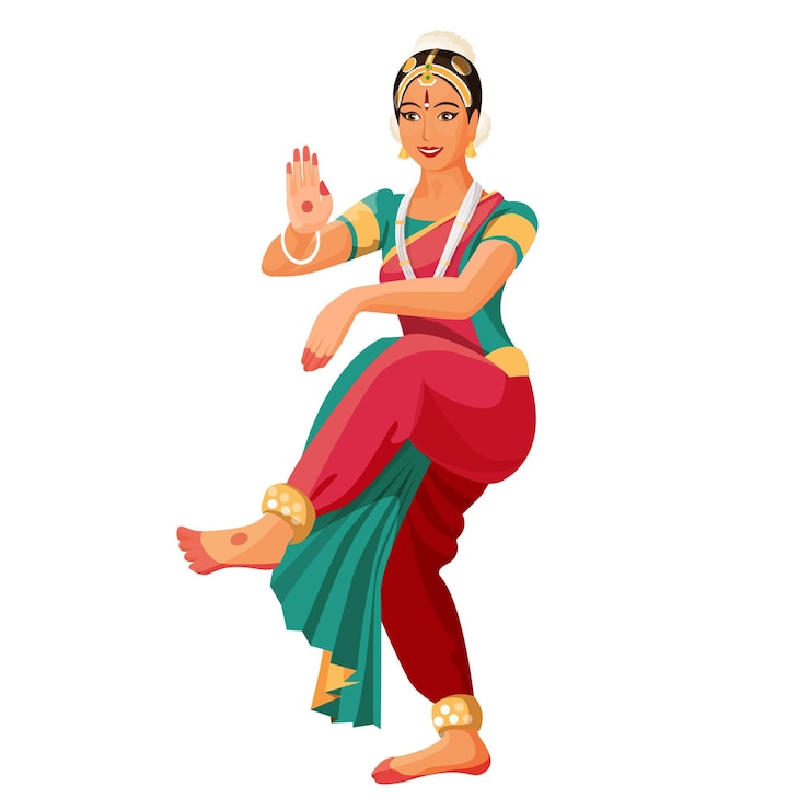 Vector bharatanatyam of bharathanatiyam vrouw danser ilustration