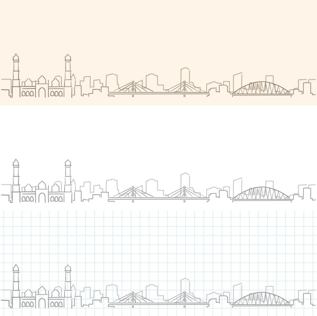 Vettore skyline del profilo disegnato a mano di bhopal