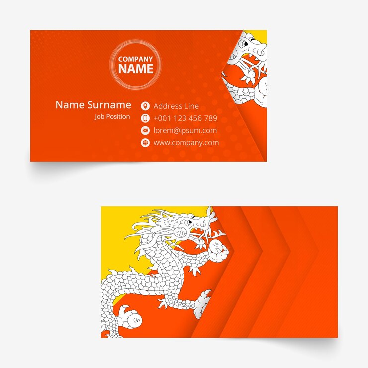 Vector bhutan flag business card, standard size (90x50 mm) business card template with bleed under the clipping mask.