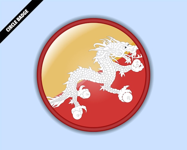 Bhutan flag circle badge vector design rounded sign with reflection