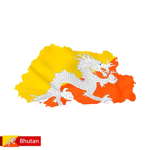 Bhutan kaart met wapperende vlag van land