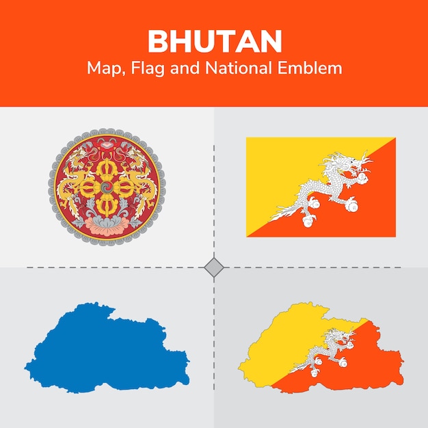 Bhutan Map Flag en nationale embleem