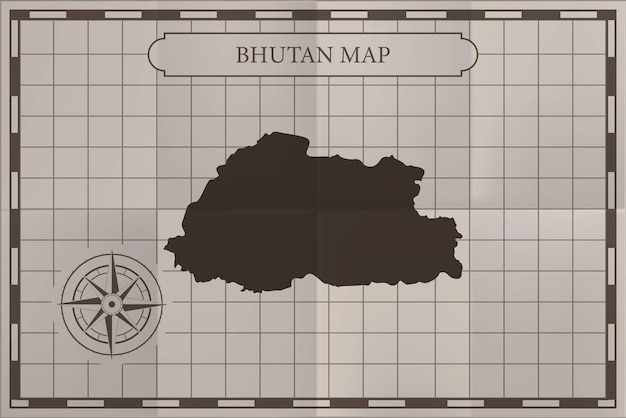 ベクトル ブータン 古い古典的な国地図 ヴィンテージアンティーク地図 紙のスタイル