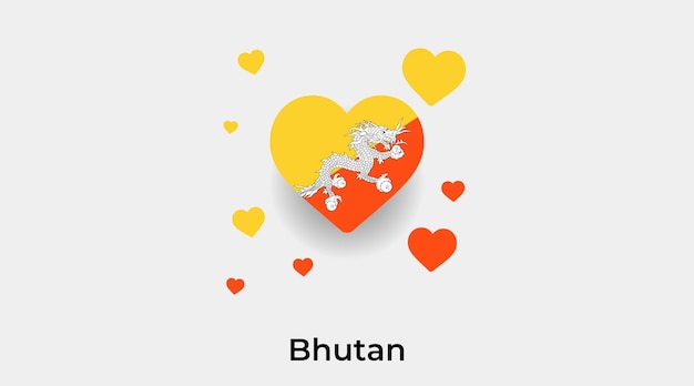 Bhutan vlag hart vorm met extra harten pictogram vectorillustratie