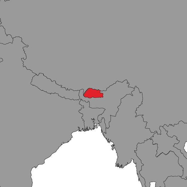 Бутан на карте мира Векторная иллюстрация
