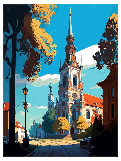 Vector bialystok poland vintage travel poster souvenir postcard portrait painting wpa illustration