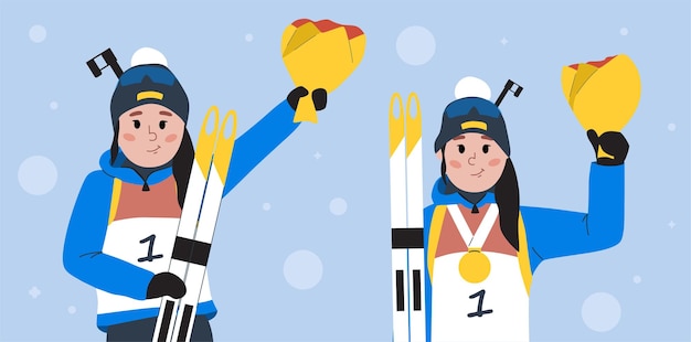 Set da biathlon sport invernali vincitore della competizione di biathlon leader assoluto della coppa del mondo