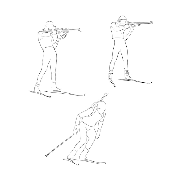 Biathlon silhouette set. vector stock illustration for design, biathlete, vector sketch illustration