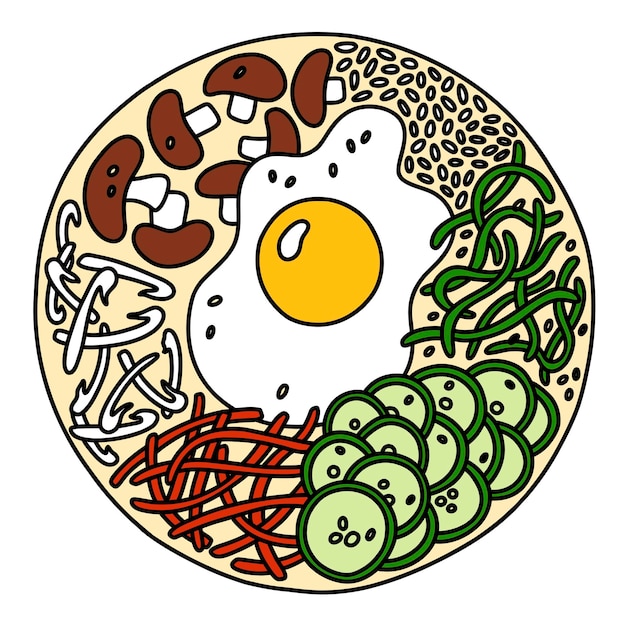 Vector bibimbap. koreaans eten. vector illustratie