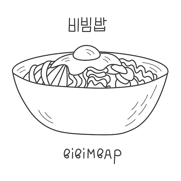 Bibimbap koreaanse traditionele schotel doodle