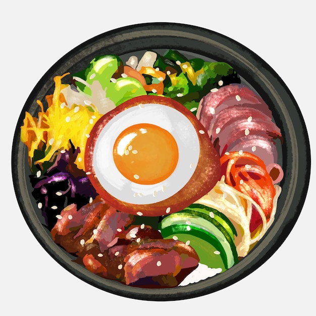 Пибимпап корейский корейская еда корейский смешанный рисрис овощи говядина яйцо кочхуджан здоровый