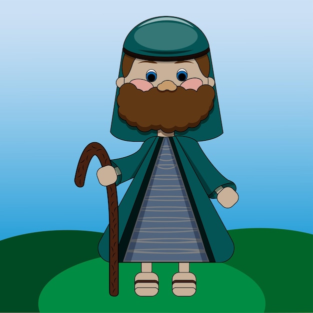 Vector biblical hero cartoon illustration of a person with eyes