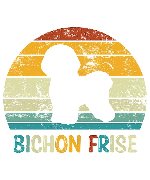 Bichon frise retro vintage zonsondergang tshirt ontwerpsjabloon bichon frise aan boord van autoruit sticker