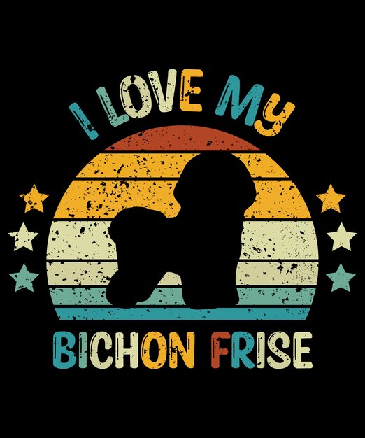 Bichon Frise silhouette vintage and retro tshirt design