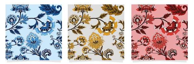 Bicolor summer floral pattern. fabric, seamless background with decorative climbing flowers.