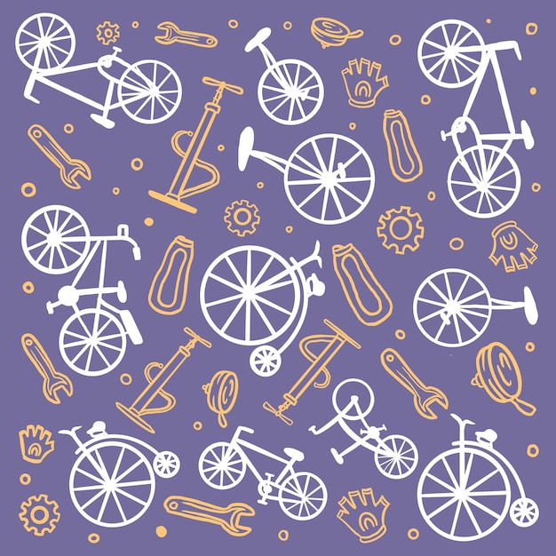 Vettore bicicletta e accessori seamless pattern vettore disegnato a mano