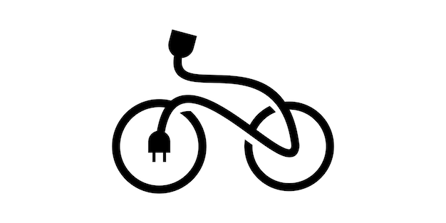自転車とケーブルの電線アイコン ベクトル図