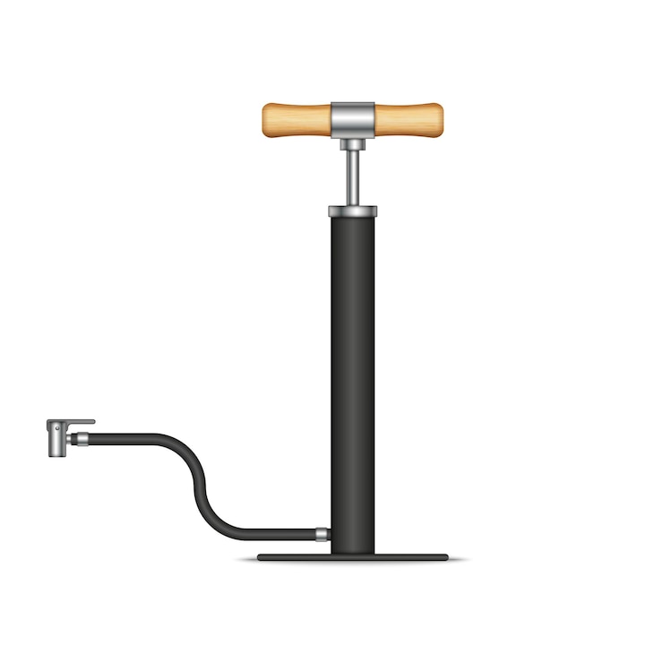 वेक्टर bicycle floor stand pump with wooden handles and hose isolated on white background