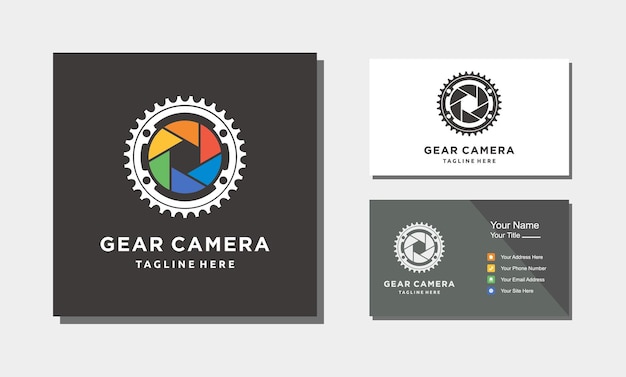 Bicycle gear crank lens camera photography logo design vector