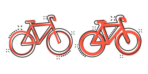 만화 스타일의 자전거 아이콘 격리 된 흰색 배경에 자전거 만화 벡터 일러스트 사이클 여행 스플래시 효과 비즈니스 개념
