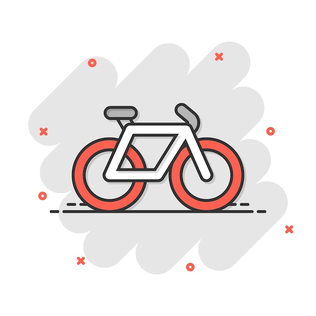 Bicycle icon in comic style bike cartoon vector illustration on white isolated background cycle travel splash effect business concept