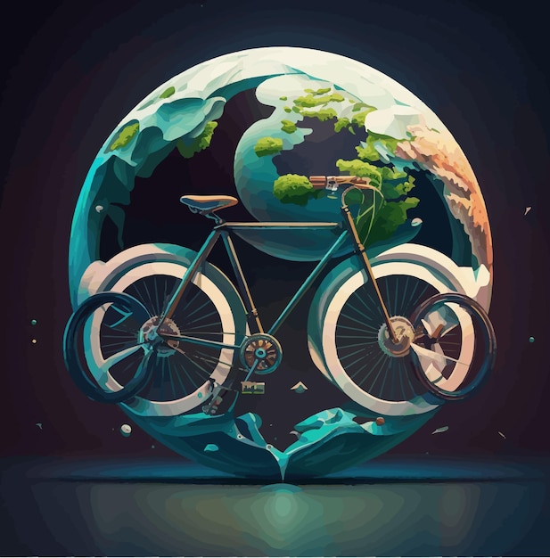 A bicycle is surrounded by a globe and the word world on it.