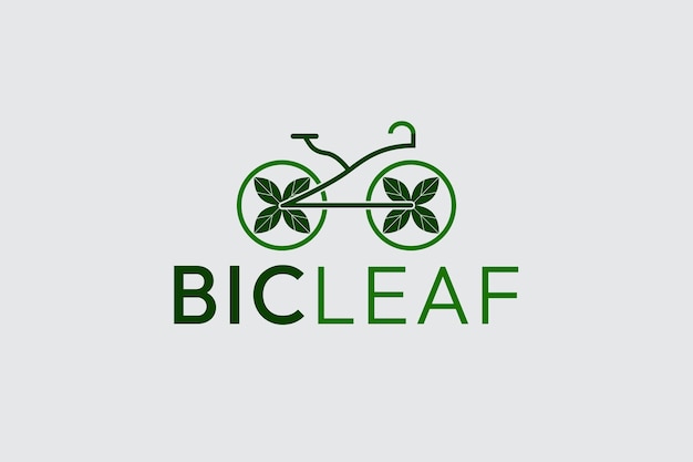 Concetto di design del logo di biciclette e foglie